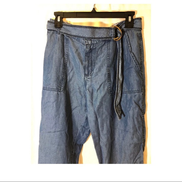NWT Caslon Belted Chambray Crop Pants Small Blue - Picture 4 of 8